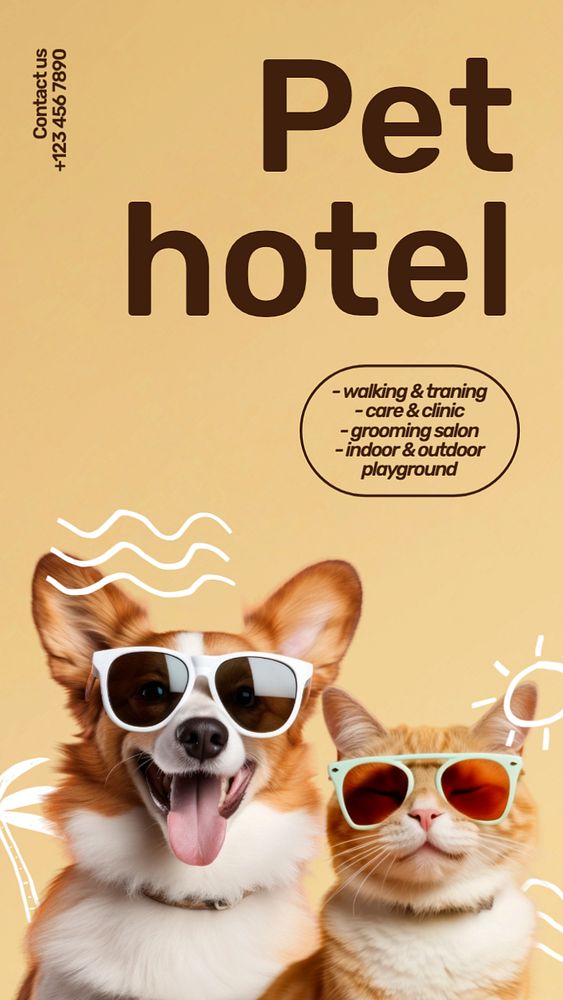 Pet hotel Instagram post template, editable text