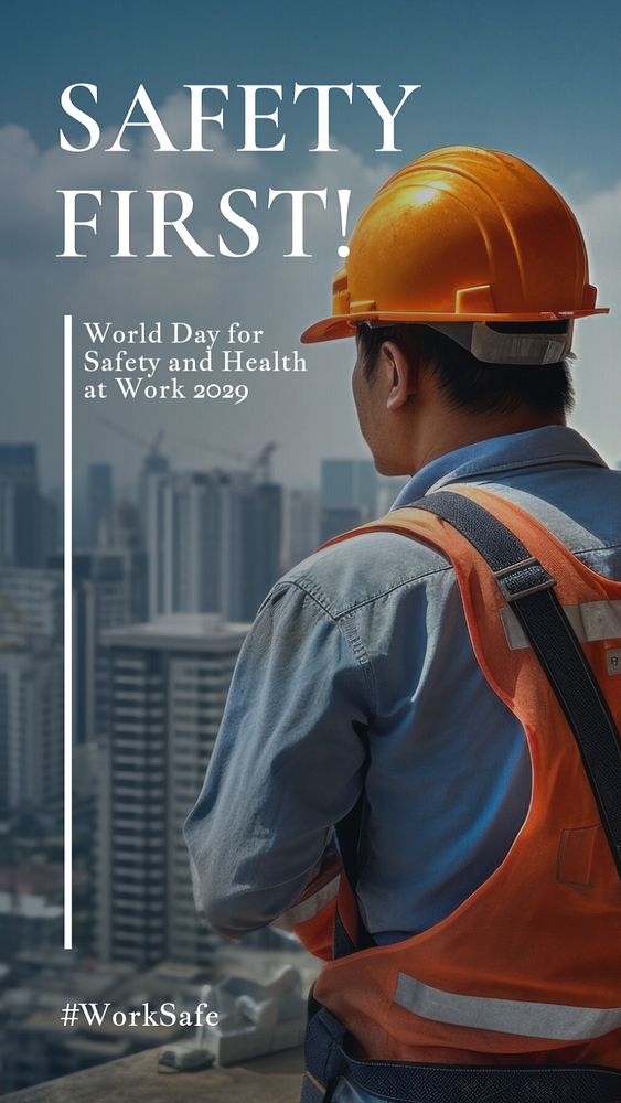 Construction safety first Instagram story template, editable text