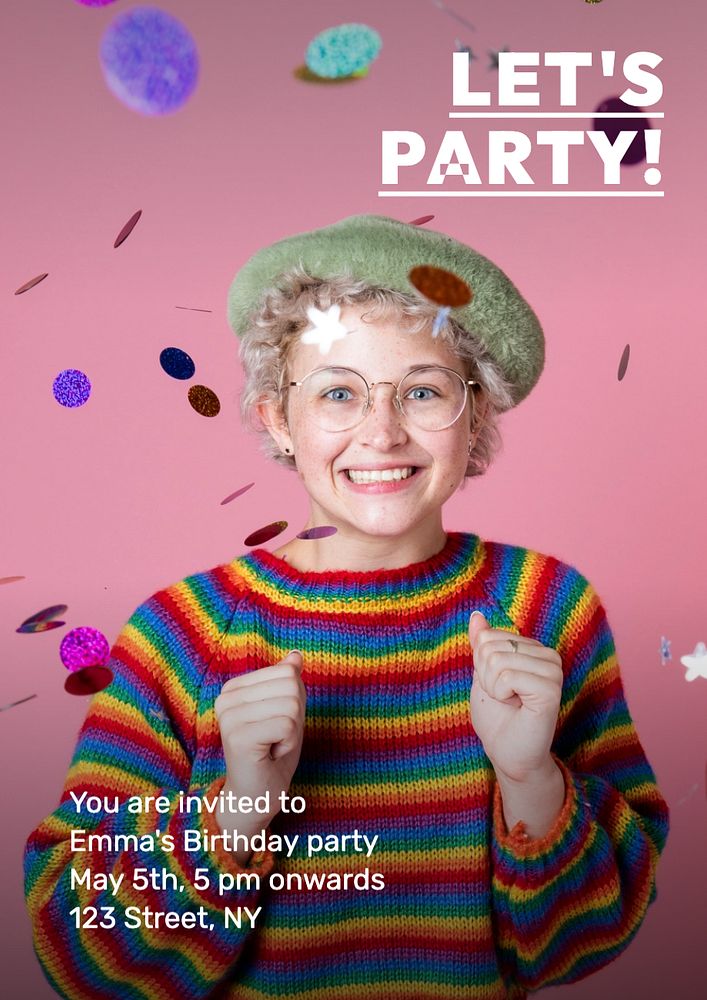 Let's party poster template, editable text and design