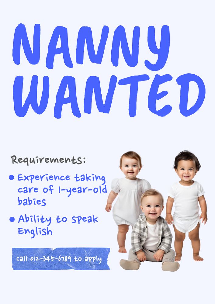 Nanny wanted  poster template, editable text and design