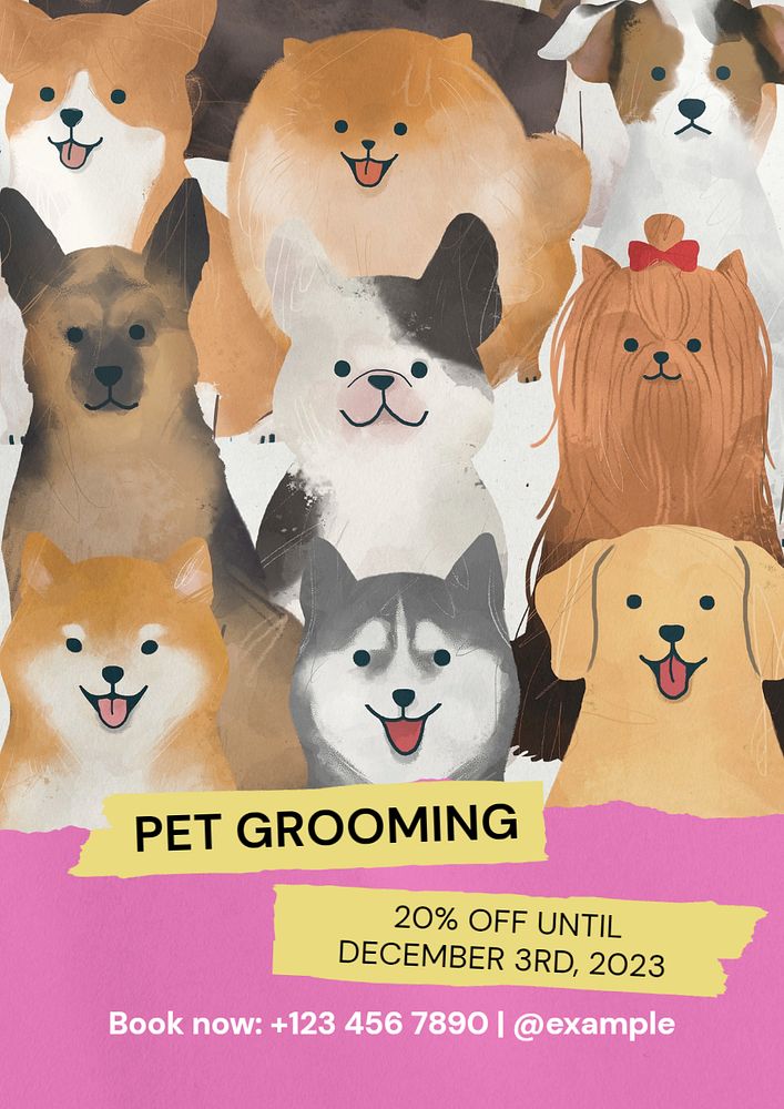 Pet grooming  poster template, editable text and design