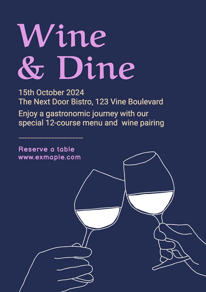 Wine & Dine poster template, editable text and design