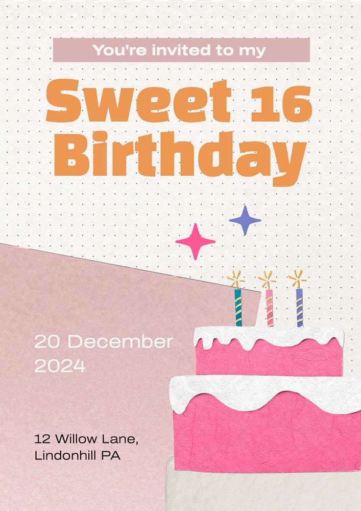 Sweet sixteen birthday  poster template, editable text and design