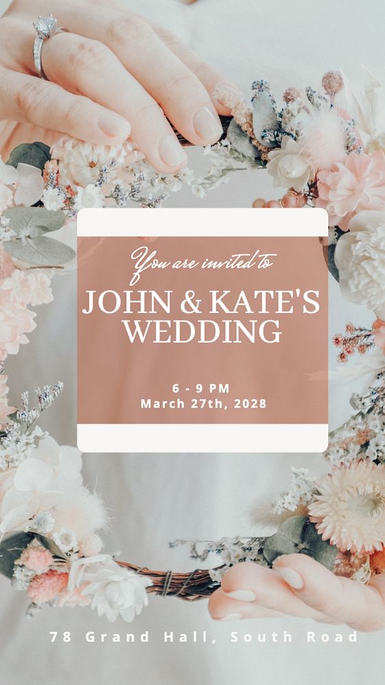 Wedding invitation Instagram story template, editable text