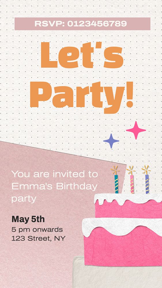 Let's party  Instagram story template, editable text