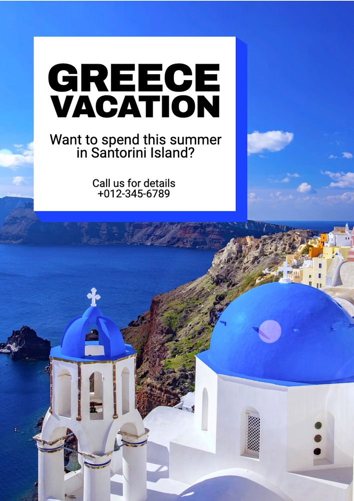 Greece vacation  poster template, editable text and design