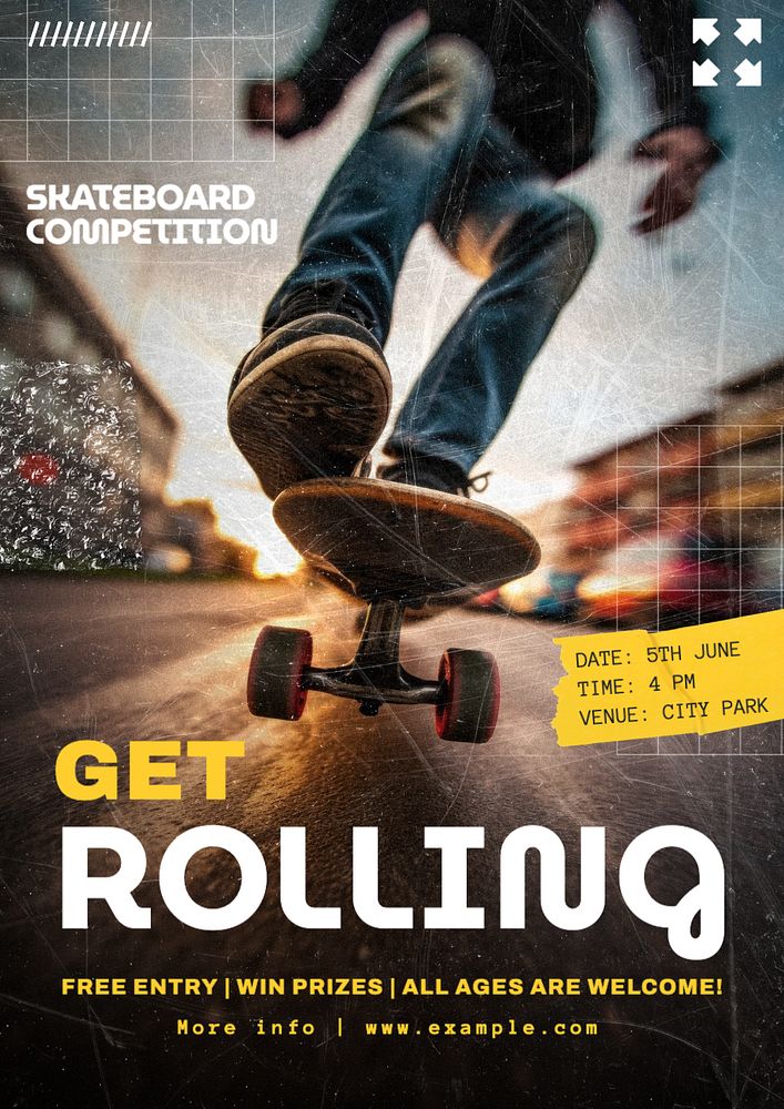 Skateboard competition poster template, editable text and design