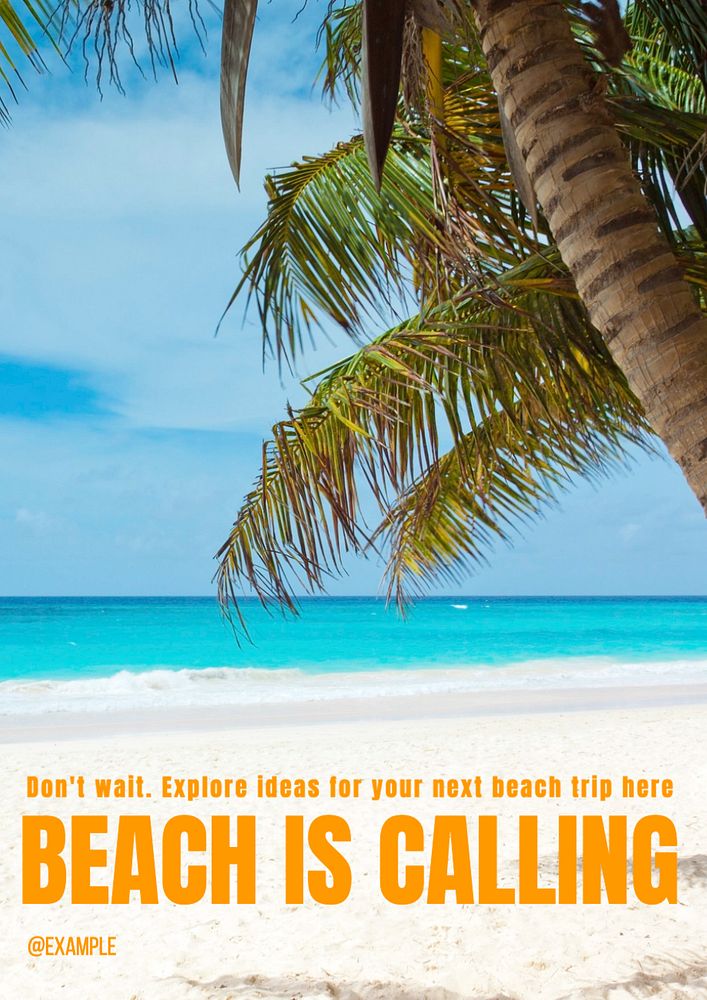 Beach is calling  poster template, editable text and design