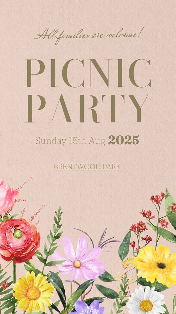 Picnic party  Instagram story template, editable text