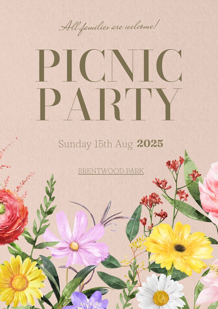 Picnic party  poster template, editable text and design