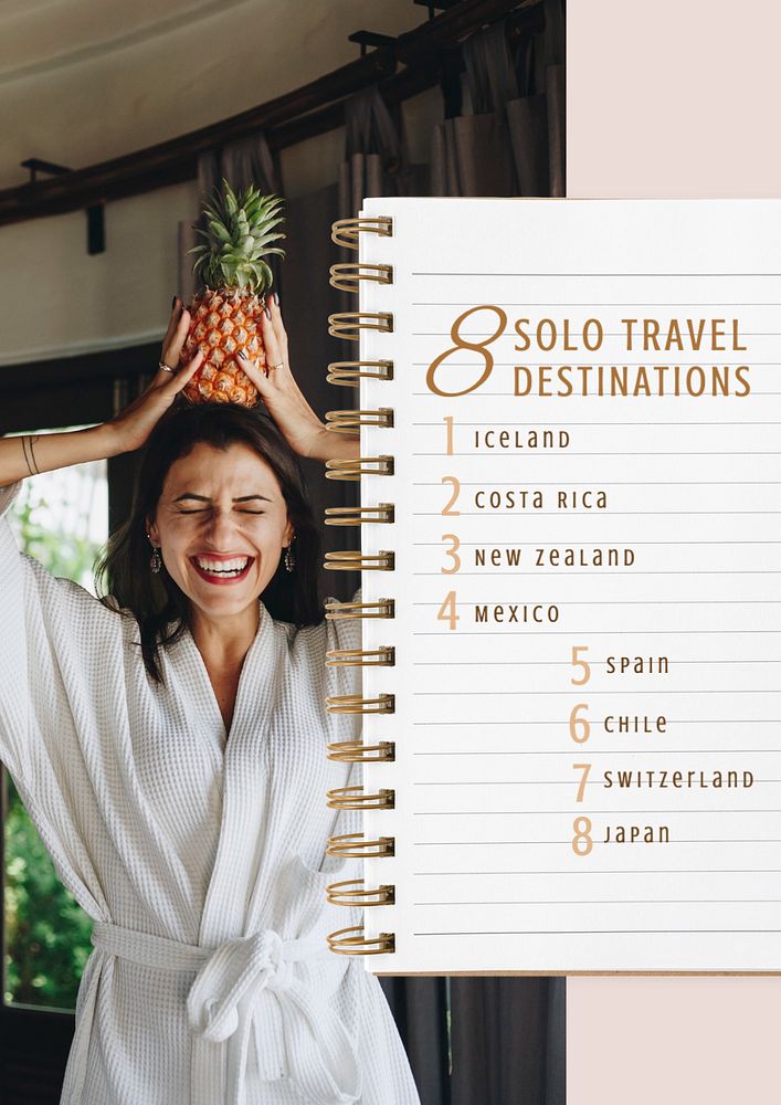 Solo travel destinations  poster template, editable text and design