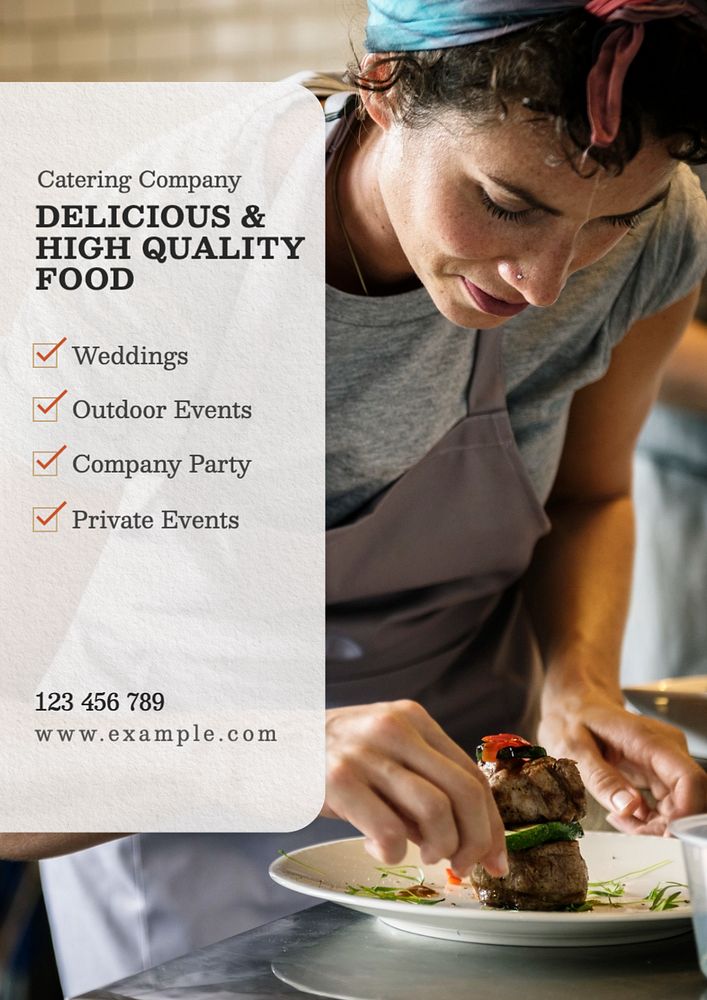 Catering service company  poster template, editable text and design