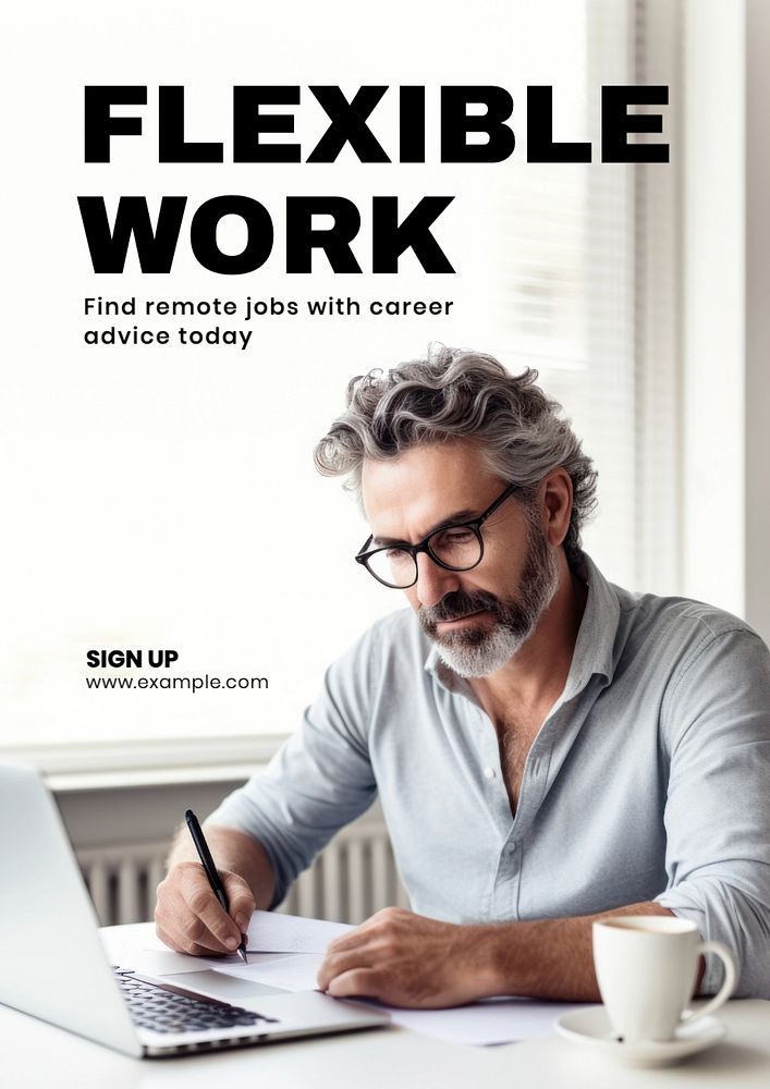 Flexible work poster template, editable text and design