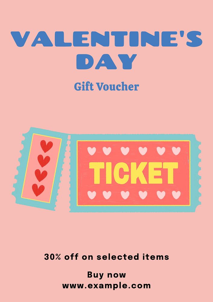 Valentine's Day voucher poster template, editable text and design