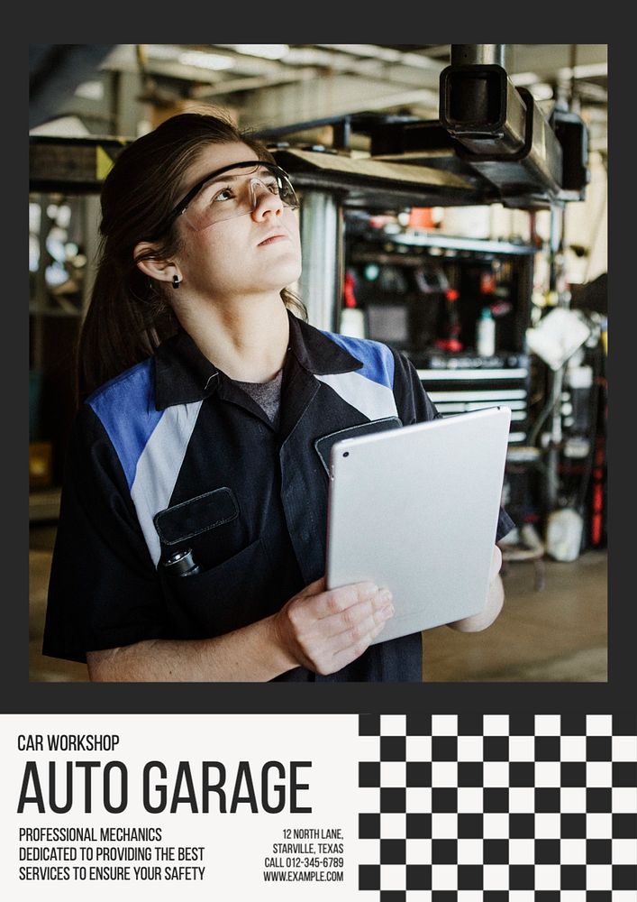 Auto garage  poster template, editable text and design