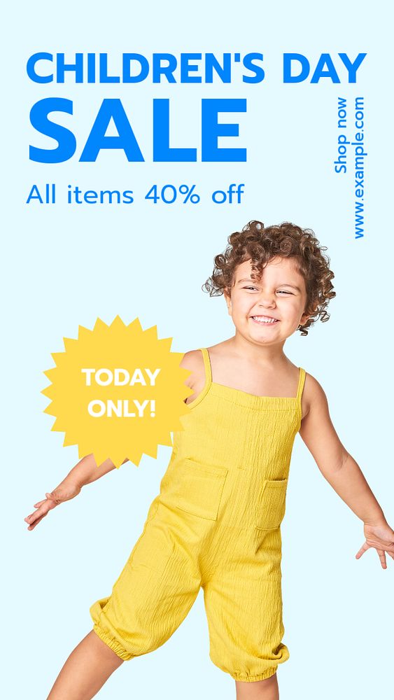 Children's day sale Instagram story template, editable text