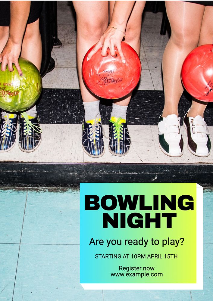 Bowling night poster template, editable text and design