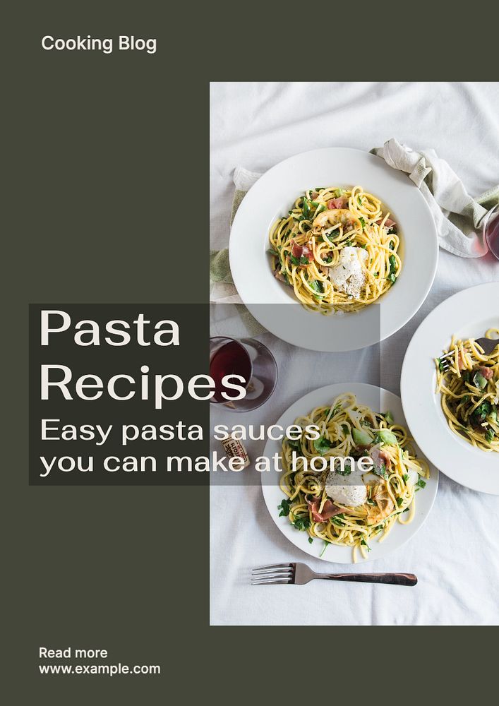 Pasta recipe poster template, editable text and design