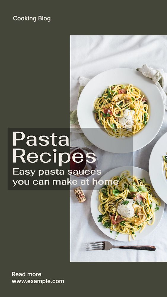 Pasta recipe Instagram story template, editable text