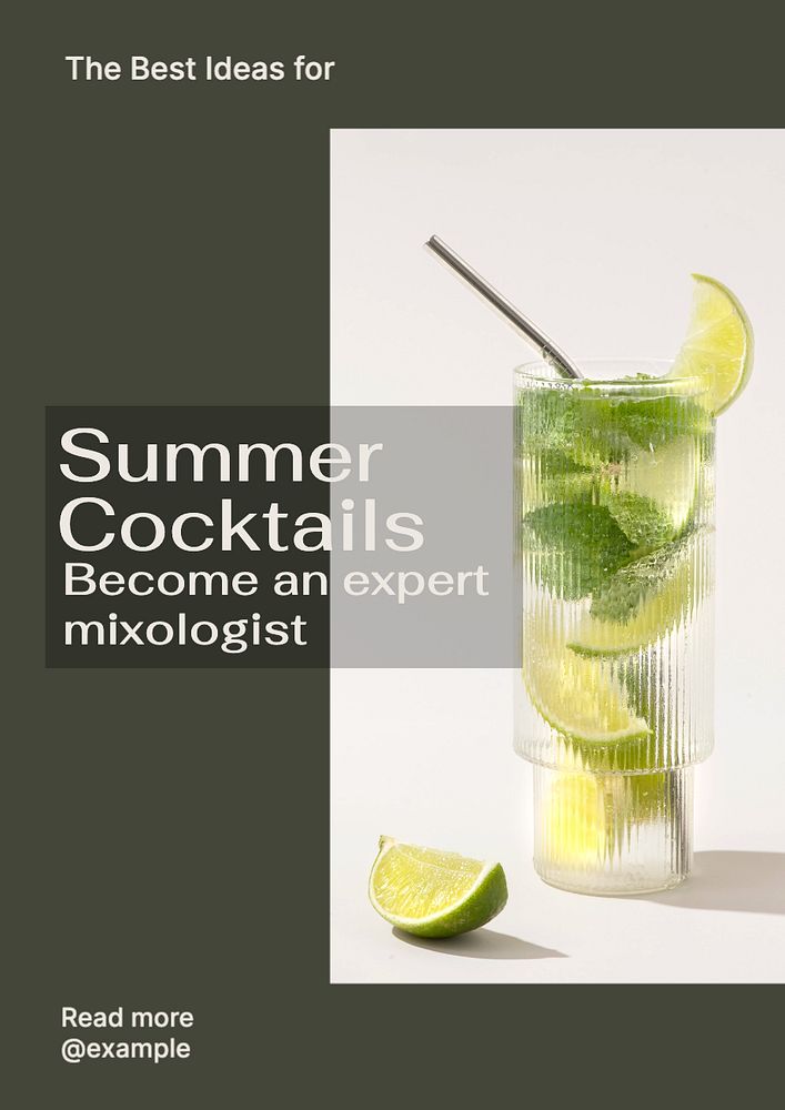 Summer cocktails poster template, editable text and design