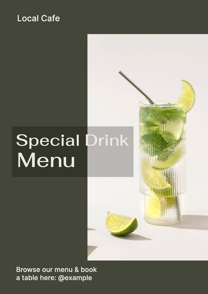 Special drink menu poster template, editable text and design