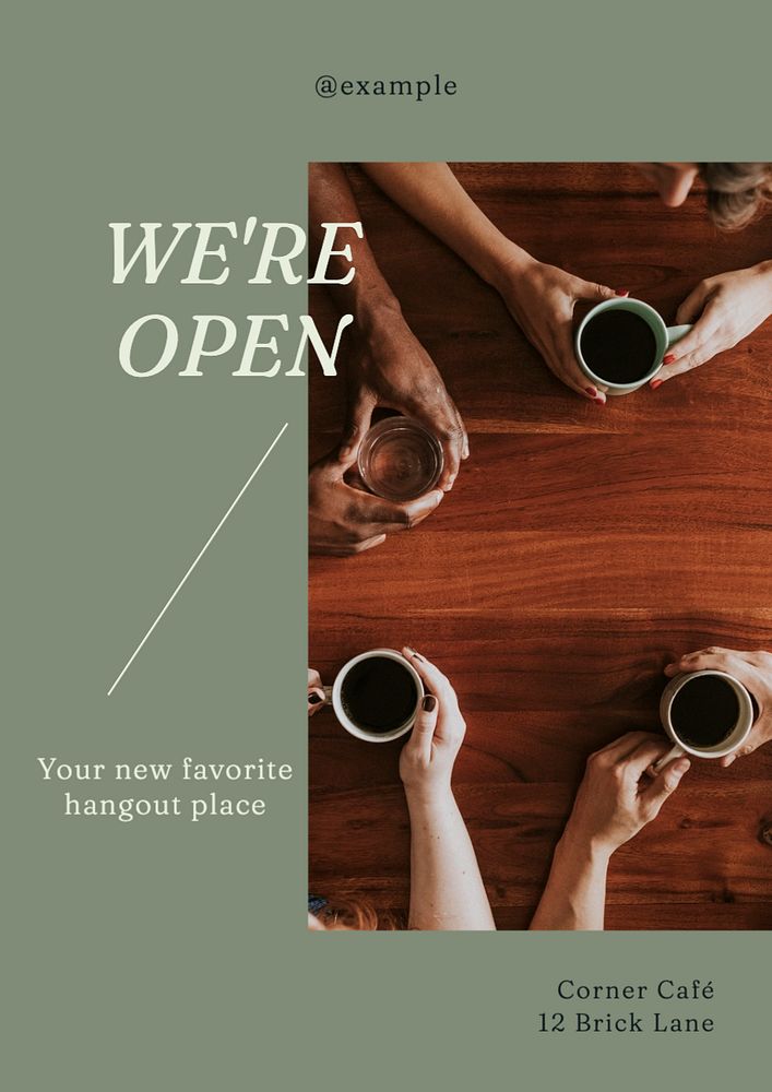 We're open  poster template, editable text and design