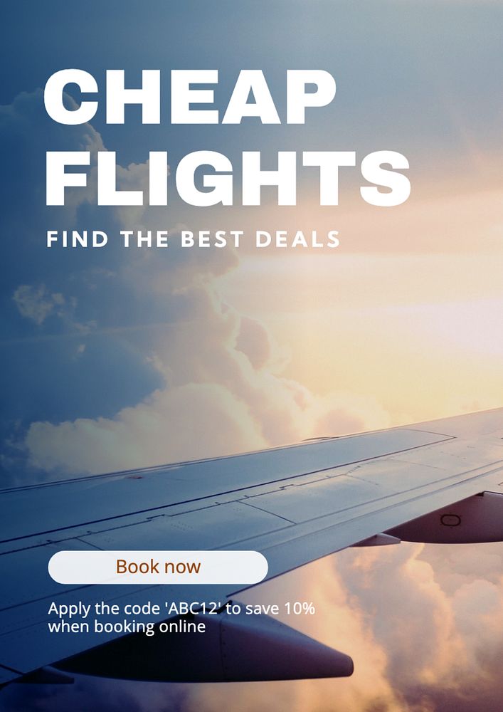 Cheapest flights  poster template, editable text and design