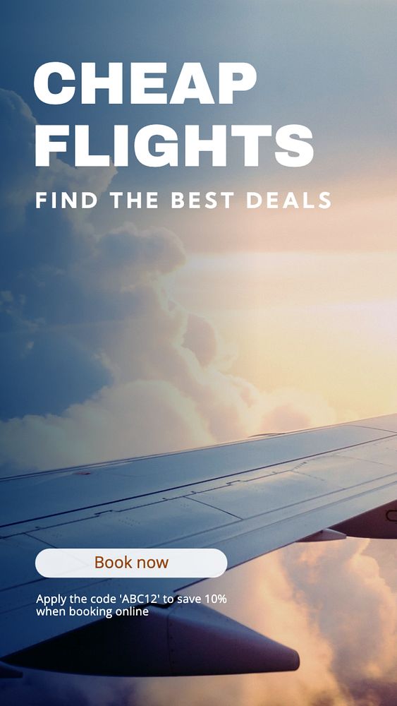 Cheapest flights  Instagram story template, editable text