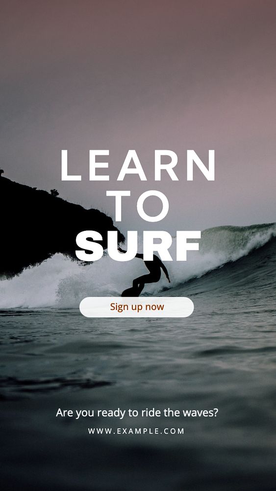 Learn surfing Instagram story template, Premium Editable Template