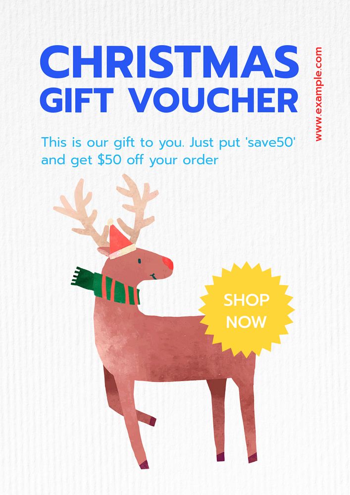 Christmas gift voucher poster template, editable text and design