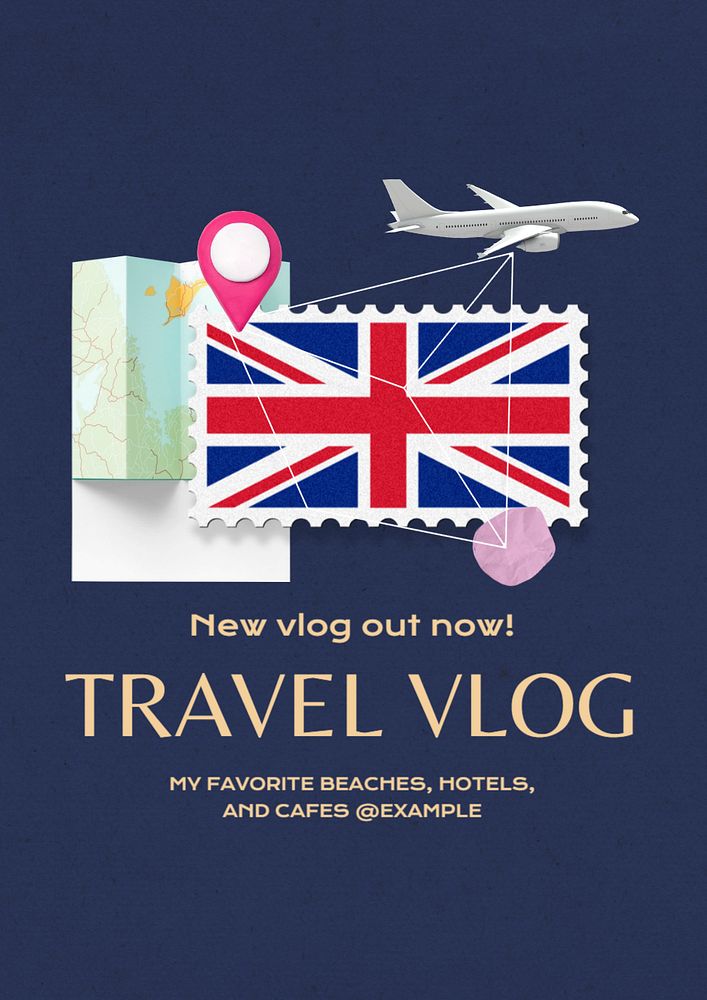 Travel vlog poster template, editable text and design