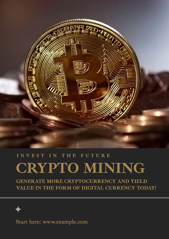 Crypto mining poster template, editable text and design