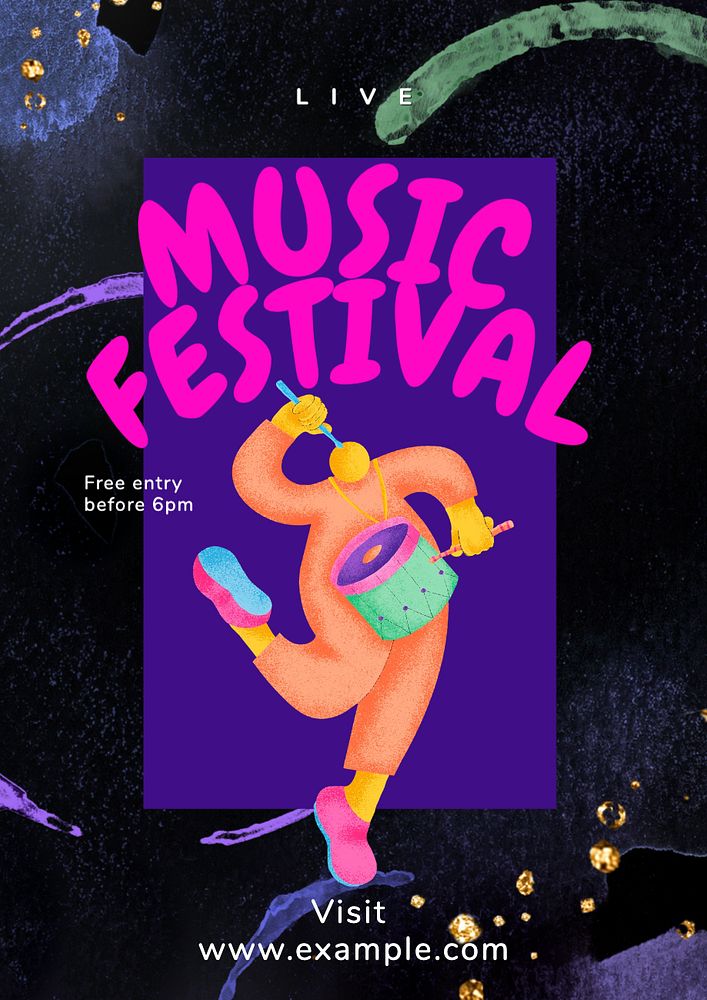 Live music festival  poster template, editable text and design