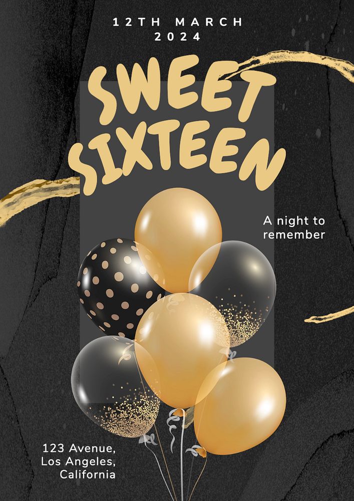 Sweet sixteen birthday  poster template, editable text and design