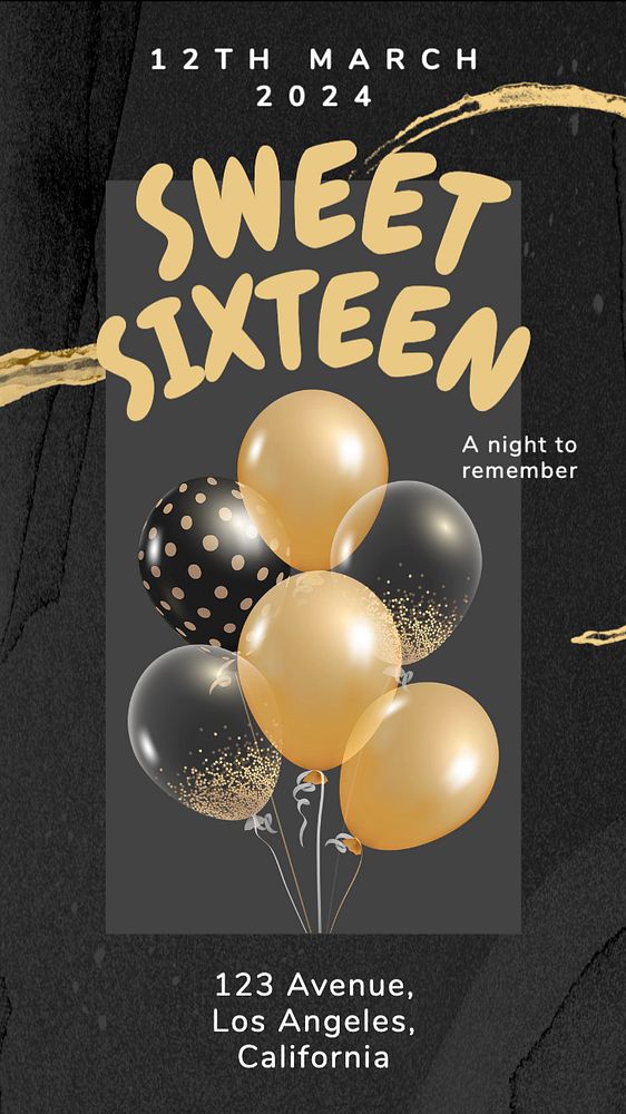 Sweet sixteen birthday Instagram post template, editable text