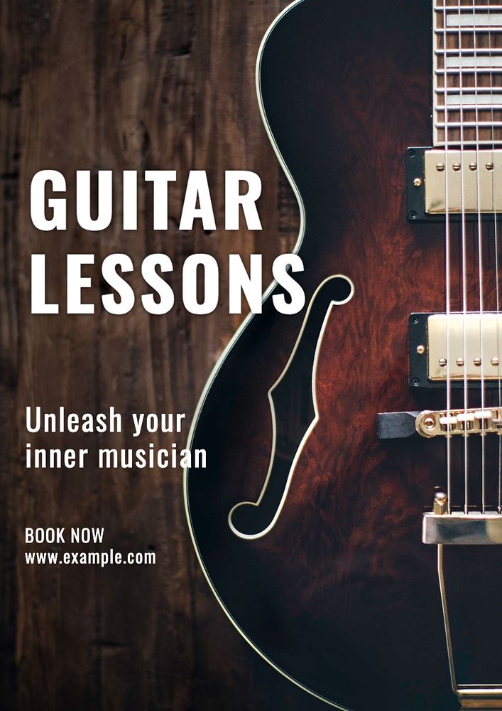 Guitar lessons poster template, editable text and design