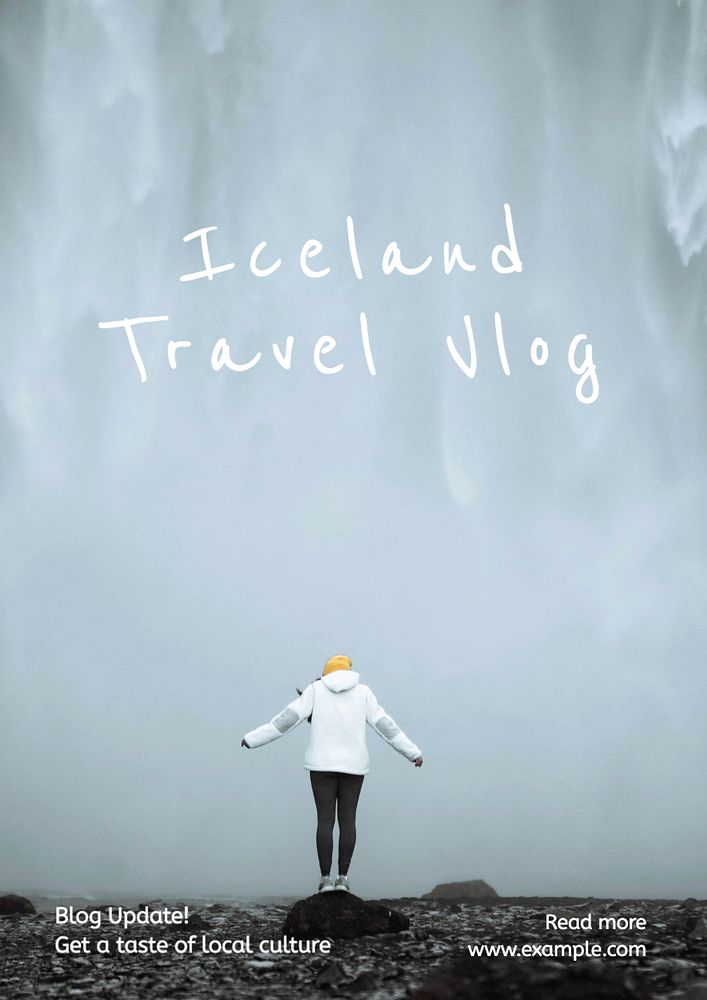 Iceland travel vlog  poster template, editable text and design