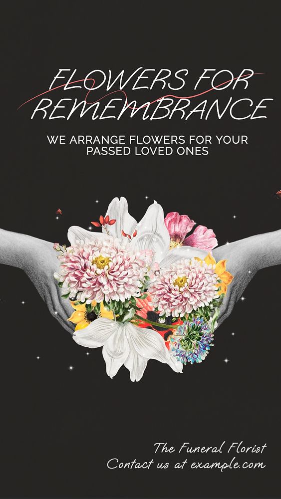 Funeral flowers Instagram story template, editable text