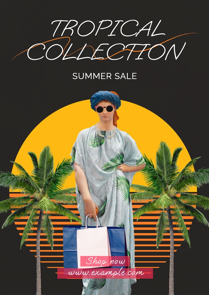 Tropical collection poster template, editable text and design