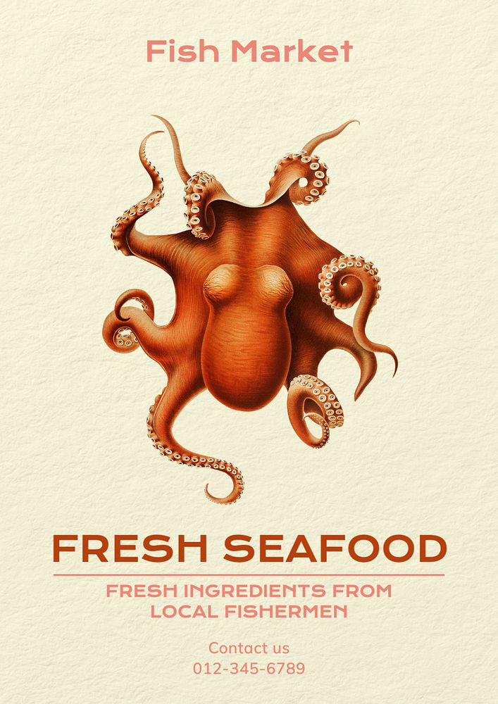 Fresh seafood poster template, editable text and design