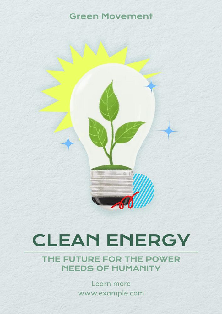 Clean energy poster template, editable text and design