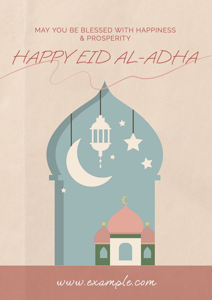 Happy Eid al-Adha poster template, editable text and design