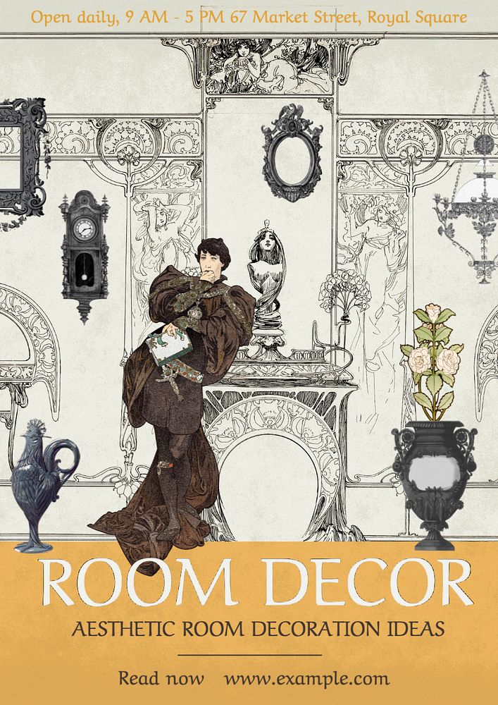 Room decor ideas poster template, editable text and design