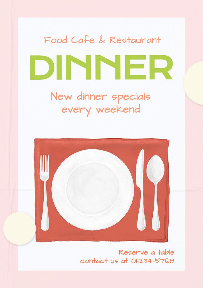 Dinner poster template, editable text and design