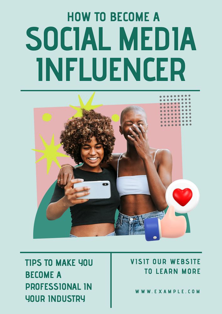 Social media influencer poster template, editable text and design