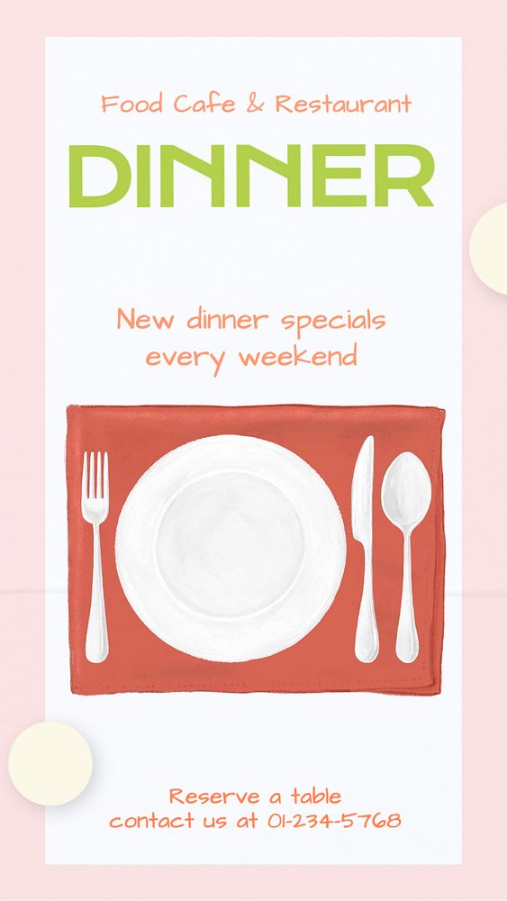 Dinner Instagram story template, editable text