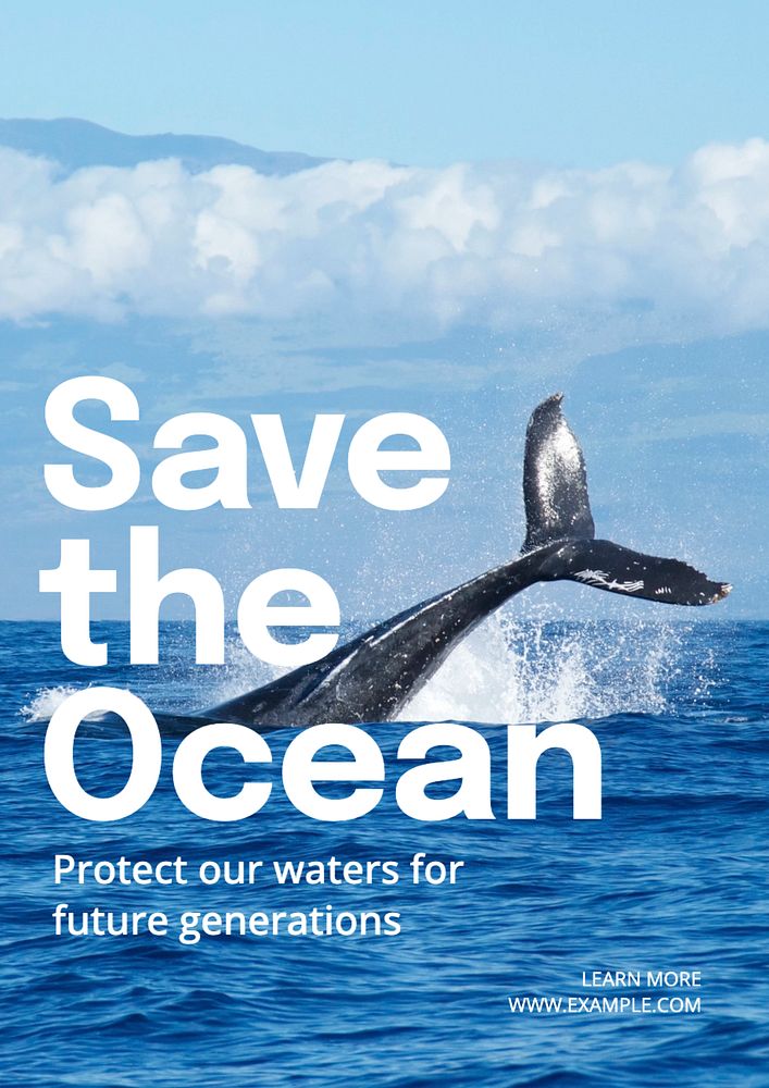 Save the ocean  poster template, editable text and design