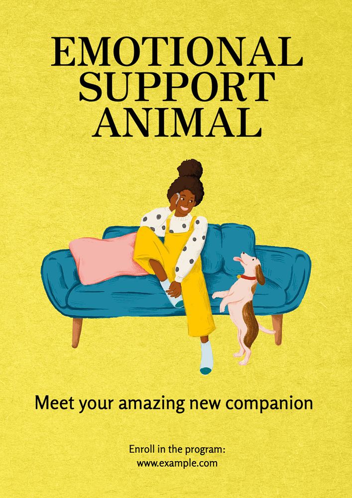 Emotional support animal  poster template, editable text and design