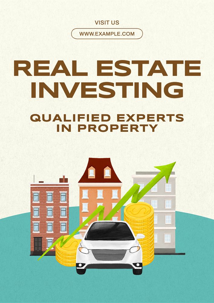 Real estate investing poster template, editable text and design