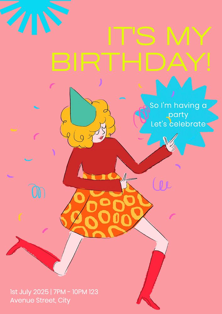 Birthday party  poster template, editable text and design